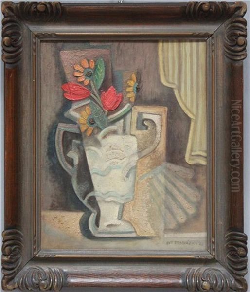 Kubistisches Stillleben Mit Blumen In Vase Oil Painting by Antonin Prochazka