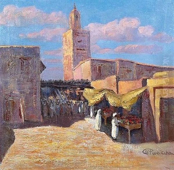 La Place Du Marche Oil Painting by Antonin Prochazka