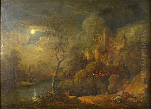 Nocturnal Landscape With A Castle Oil Painting by Frantisek Xaver Prochazka