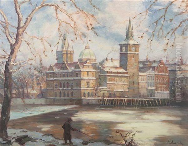 Ices On Vltava Oil Painting by Iaro Prochazka