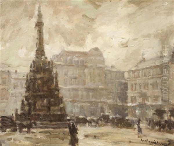 Olomouc Square In Winter Oil Painting by Iaro Prochazka