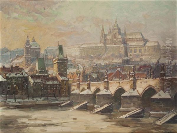 Blick Auf Den Hradschin Mit Karlsbrucke Oil Painting by Iaro Prochazka