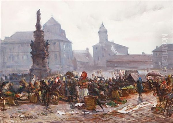 Trh Na Kladne Oil Painting by Iaro Prochazka