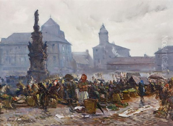 Trh Na Kladne Oil Painting by Iaro Prochazka