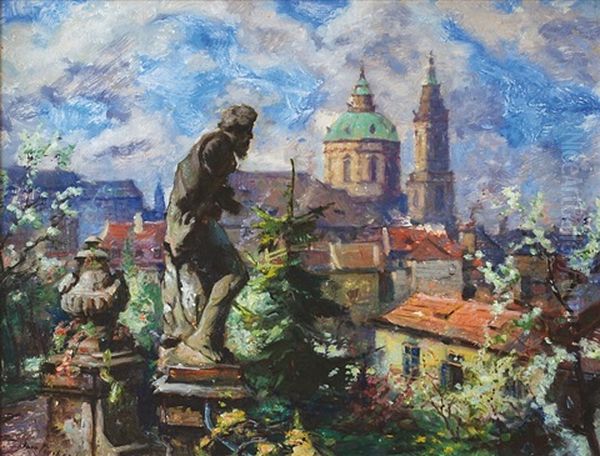 Sculpture In The Garden Of Prague Castle Oil Painting by Iaro Prochazka