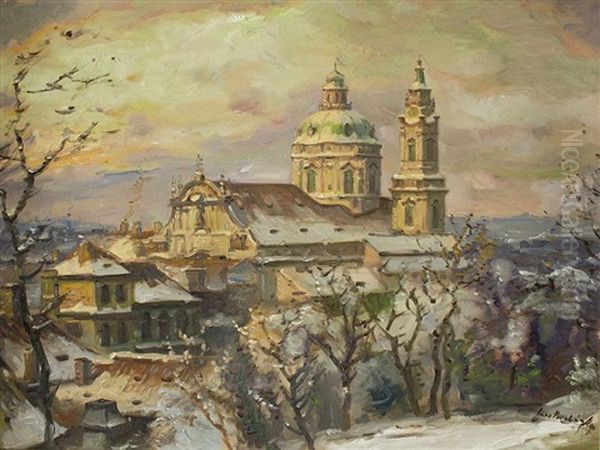 Winter Roofs Of St. Nicholas Temple Oil Painting by Iaro Prochazka