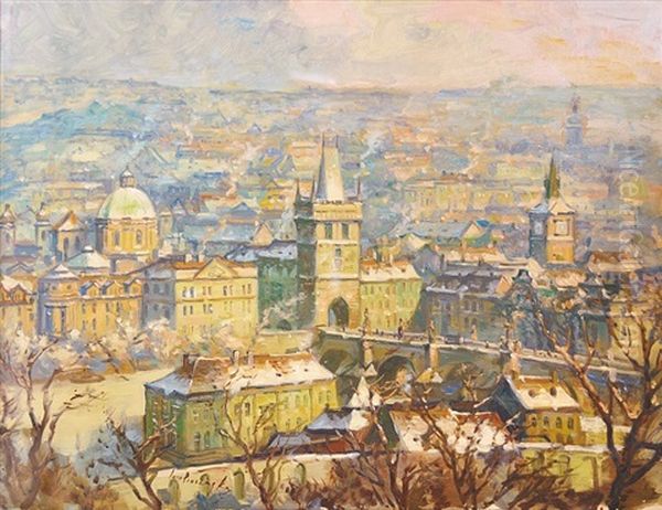 Old Town Prague Oil Painting by Iaro Prochazka