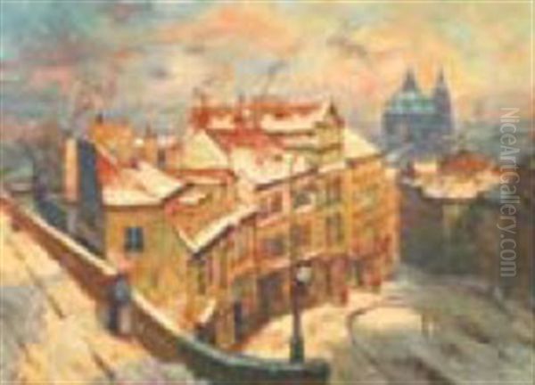 Nerudova Ulice V Zime Oil Painting by Iaro Prochazka