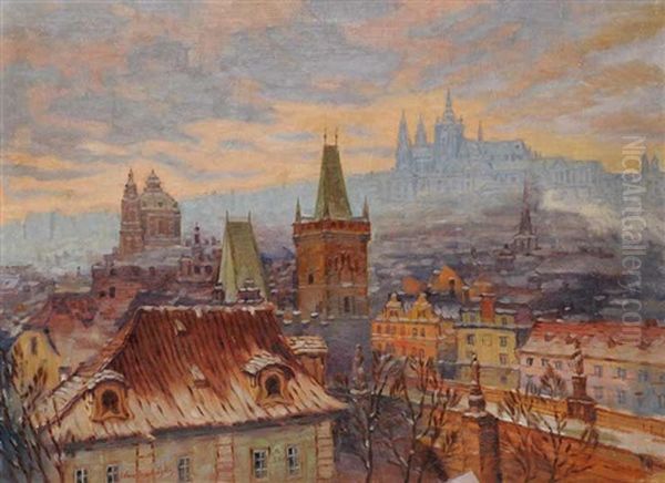 A Panorama Of Prague Castle Oil Painting by Iaro Prochazka