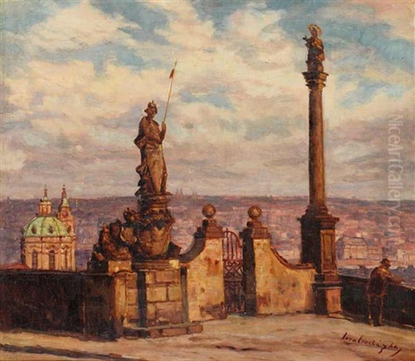 A View Of Prague From Prague Castle Oil Painting by Iaro Prochazka