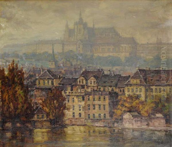 Prague Castle From The Embankment Oil Painting by Iaro Prochazka