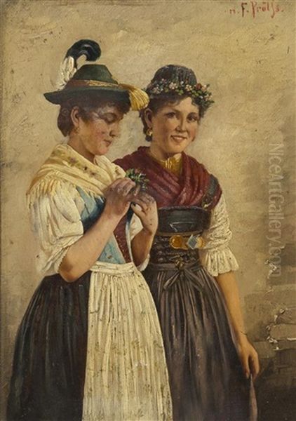 Two Women Oil Painting by Friedrich Proelss