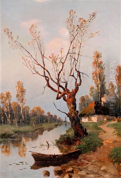 Autumn By The River Oil Painting by Aleksei Matveevich Prokofiev