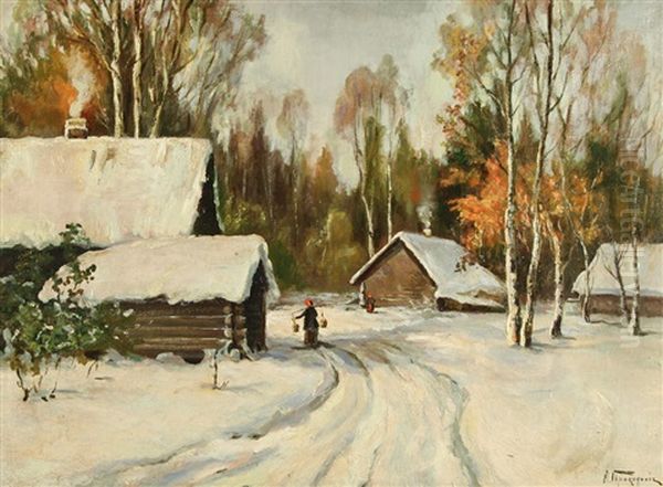 Early Winter In The Village Oil Painting by Aleksei Matveevich Prokofiev