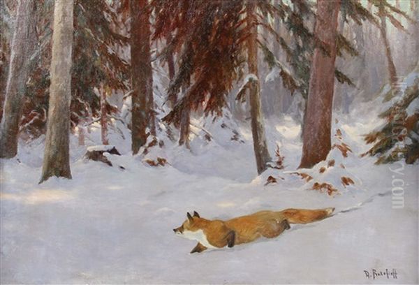 Schnurender Fuchs Im Schnee Oil Painting by Dimitri Von Prokofiev