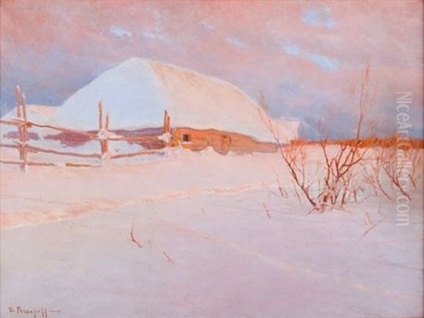 Maison Sous La Neige Oil Painting by Dimitri Von Prokofiev