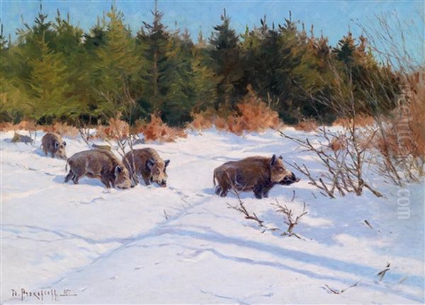 Wildschweine Im Winterwald by Dimitri Von Prokofiev