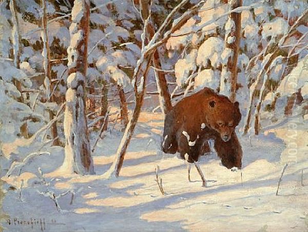 A Bear In The Snow Oil Painting by Dimitri Von Prokofiev