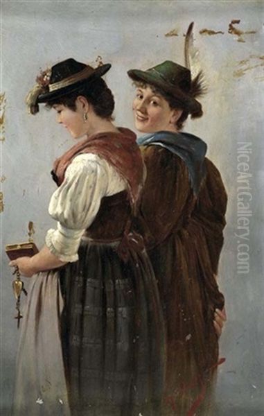 Die Dorfschonen Oil Painting by Friedrich Anton Otto Prolss