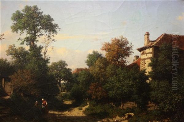 Scene Paysanne Dans Un Paysage D'automne Oil Painting by Louis Hector Pron