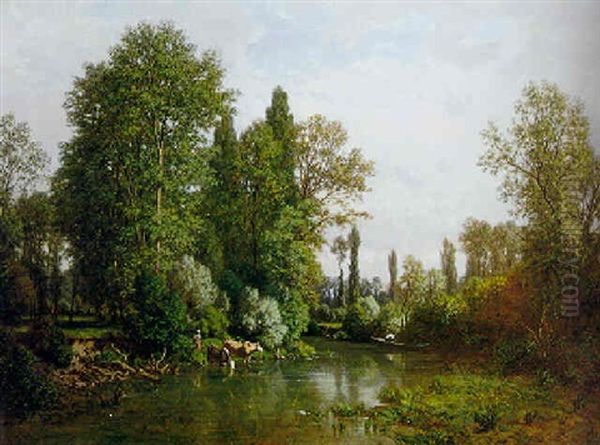 The Seine Oil Painting by Louis Hector Pron