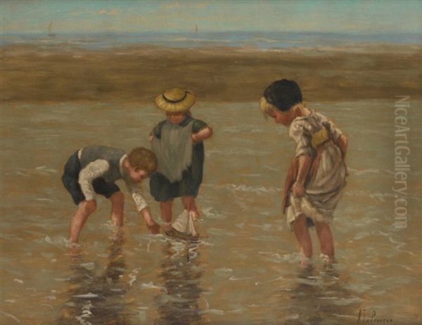 Les Jeux D'enfants A La Mer Oil Painting by Albert Jurardus van Prooijen