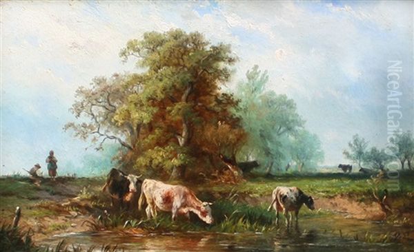 Dutch Cows Oil Painting by Albert Jurardus van Prooijen