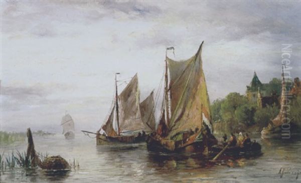 Zeilschepen Op Volle Zee Oil Painting by Albert Jurardus van Prooijen