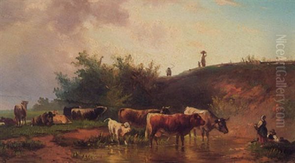 Under The Watchful Eye Of The Shepherd Oil Painting by Albert Jurardus van Prooijen