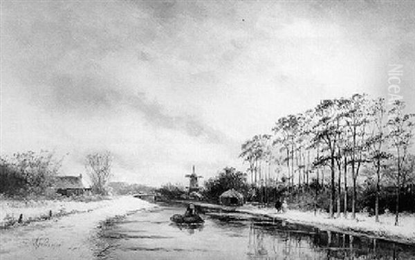 Figures Near A River Oil Painting by Albert Jurardus van Prooijen