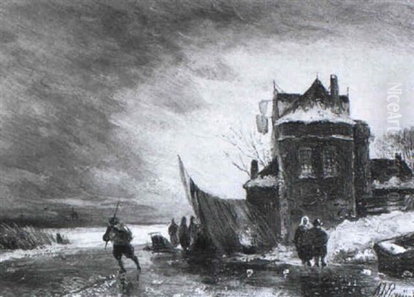 Winter Vor Der Stadt Oil Painting by Albert Jurardus van Prooijen