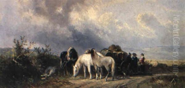 Pferdekutsche Bei Der Rast Oil Painting by Albert Jurardus van Prooijen