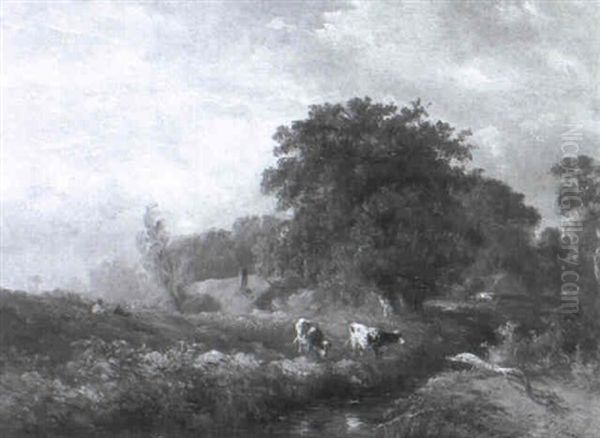 Flusslandschaft Mit Kuhen Oil Painting by Albert Jurardus van Prooijen