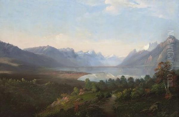 Lake Geneva, Near Montreaux Oil Painting by Ludwig Eduard Boll