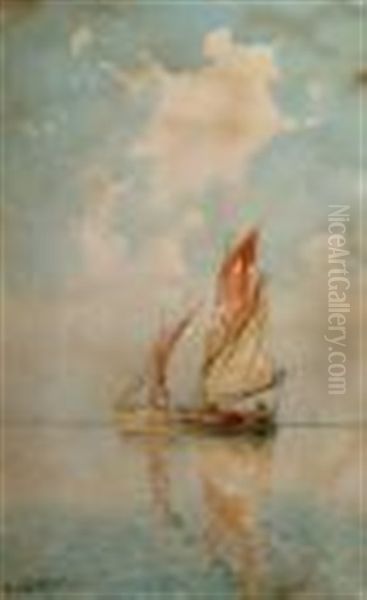 Shipping On Tranquil Waters Oil Painting by Emilios Prosalentis