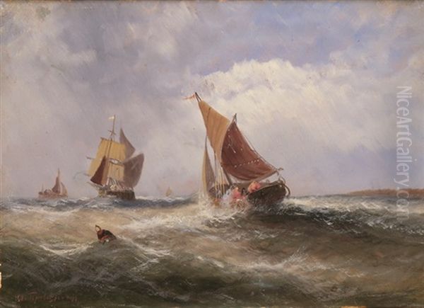 Boote Auf Sturmischer See by Emilios Prosalentis