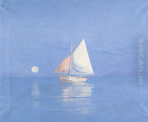 Sailing At Full Moon Oil Painting by Helen Prosalentis