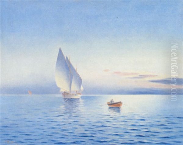 Sailing At Sunrise Oil Painting by Helen Prosalentis