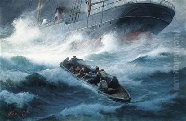 A Steam Yacht Foundering In A Storm With Rescue At Hand Oil Painting by Pavlo Prosalentis