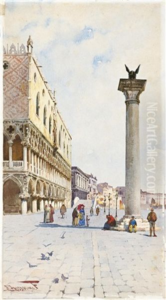 Blick Auf Den Dogenpalast Und Blick Auf Santa Maria Salute In Venedig (2 Works) Oil Painting by Alberto Prosdocimi