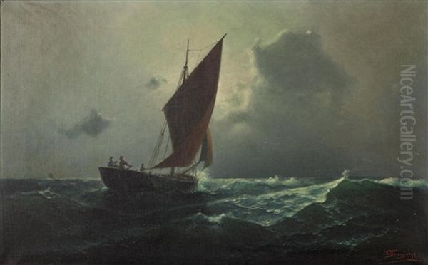 Moonlight Sailing Oil Painting by Emilios Prossalentis