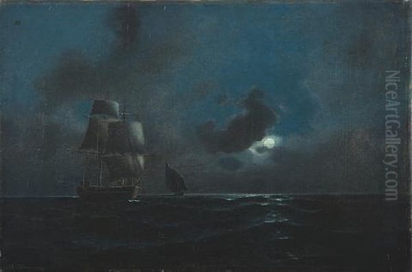 Sailing In The Moonlight Oil Painting by Emilios Prossalentis