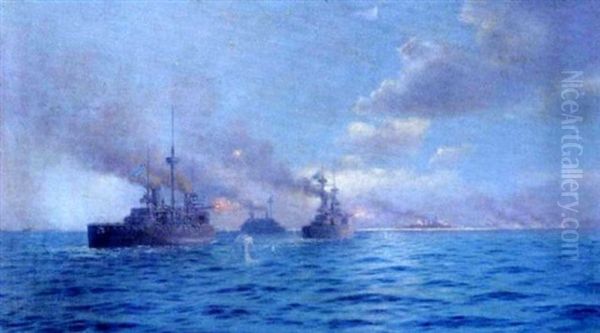 Naval Battle Oil Painting by Emilios Prossalentis