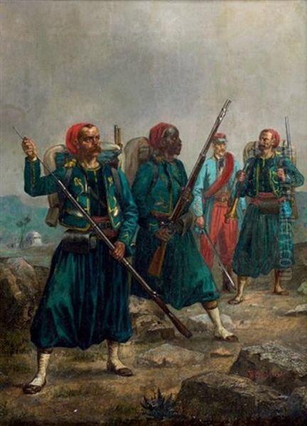 Zouave En Afrique Du Nord Oil Painting by Victor Prost