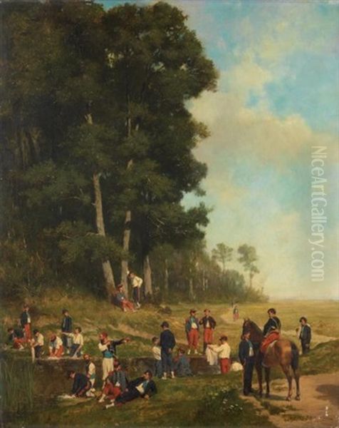 Soldats Au Lavoir Oil Painting by Paul-Alexandre Protais