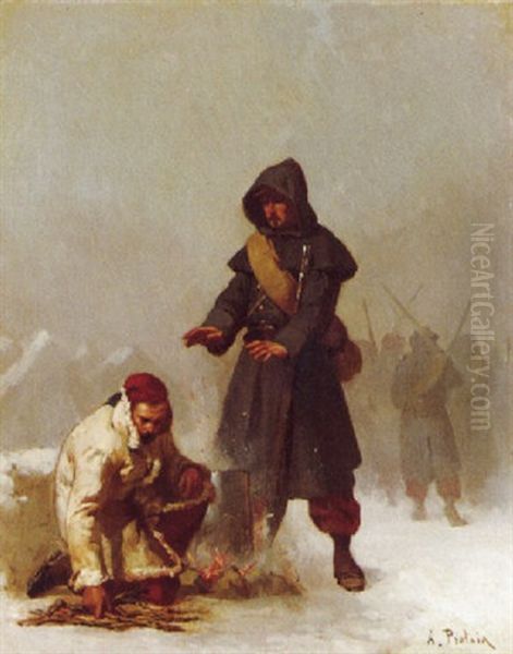 Soldaten Im Winter Bei Einer Feuerstelle Oil Painting by Paul-Alexandre Protais