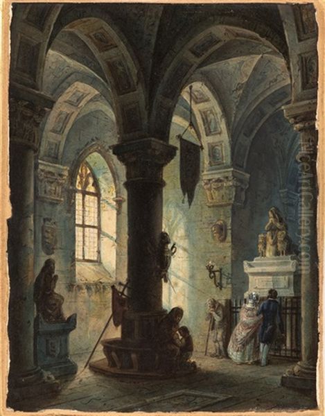 Interior Of A Vaulted Chapel With Figures Oil Painting by Samuel Prout