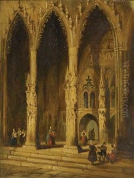 Cathedral Steps With Figures by Samuel Prout