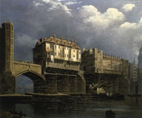 Old London Bridge Oil Painting by Samuel Prout