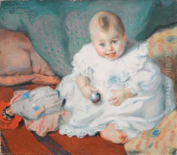 Petite Therese A La Poupee, 1911 Oil Painting by Victor Emile Prouve